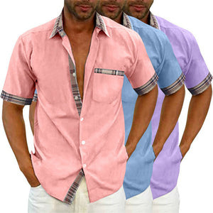 Lässiges Sommer-Leinenhemd mit kariertem Kragenknopf für Herren