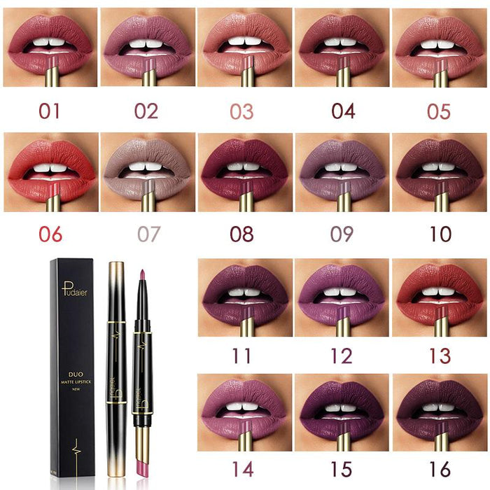 16 Farben langanhaltender Lippenstift + Lipliner Combo