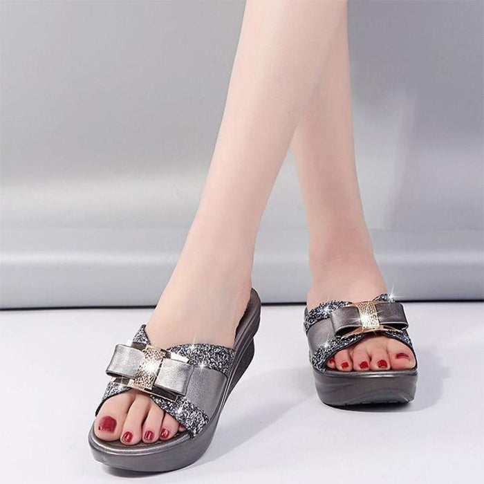 Neue Sommer Shiny Glitter PU Keilsandalen