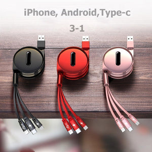 Multi USB Kabel,Einziehbares Ladekabel 3 in 1 Micro Type C Kompatibel für iPhone Android Smartphone