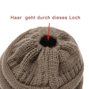 Weiche Gestrickte Pferdeschwanz-Mütze Mit Zöpfen Loch