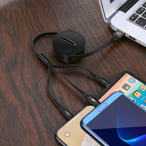 Multi USB Kabel,Einziehbares Ladekabel 3 in 1 Micro Type C Kompatibel für iPhone Android Smartphone