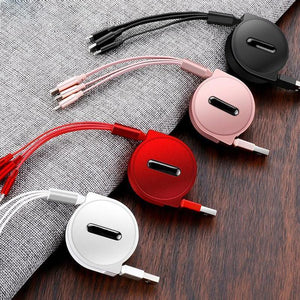 Multi USB Kabel,Einziehbares Ladekabel 3 in 1 Micro Type C Kompatibel für iPhone Android Smartphone