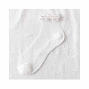 Transparente Socken mit Perlen (3 Paar）