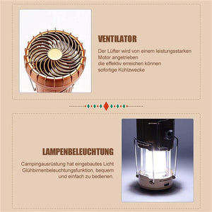 6 in 1 tragbare Outdoor-LED-Camping-Laterne mit Ventilator