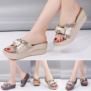 Neue Sommer Shiny Glitter PU Keilsandalen