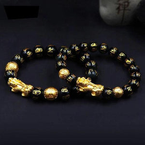 Schwarzes Obsidianarmband Feng Shui Pixiu